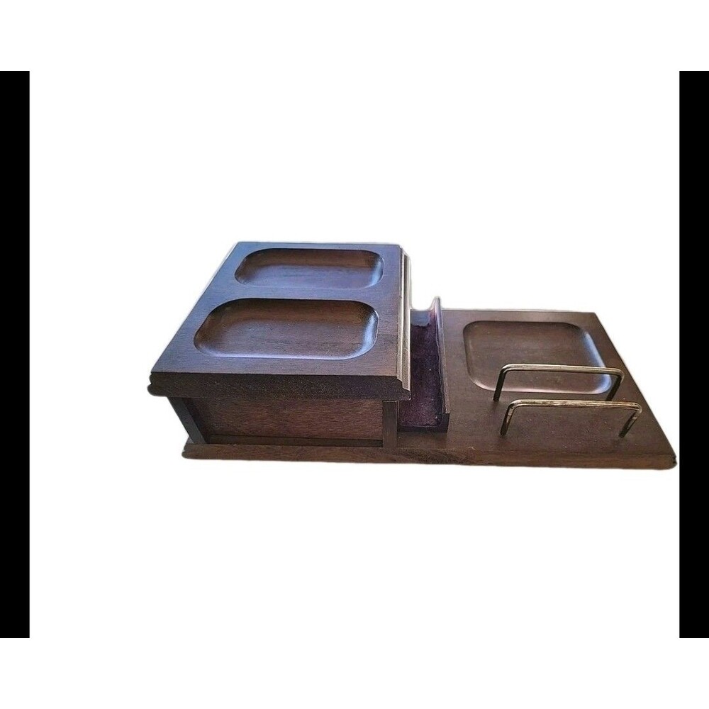 Wooden Dresser Top Valet Organizer Mens Tray Box Drawer Jewelry Watch Keys Phone